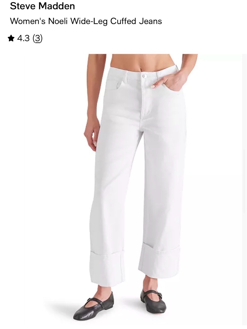 Steve Madden White Wide-Leg Cuffed Jeans